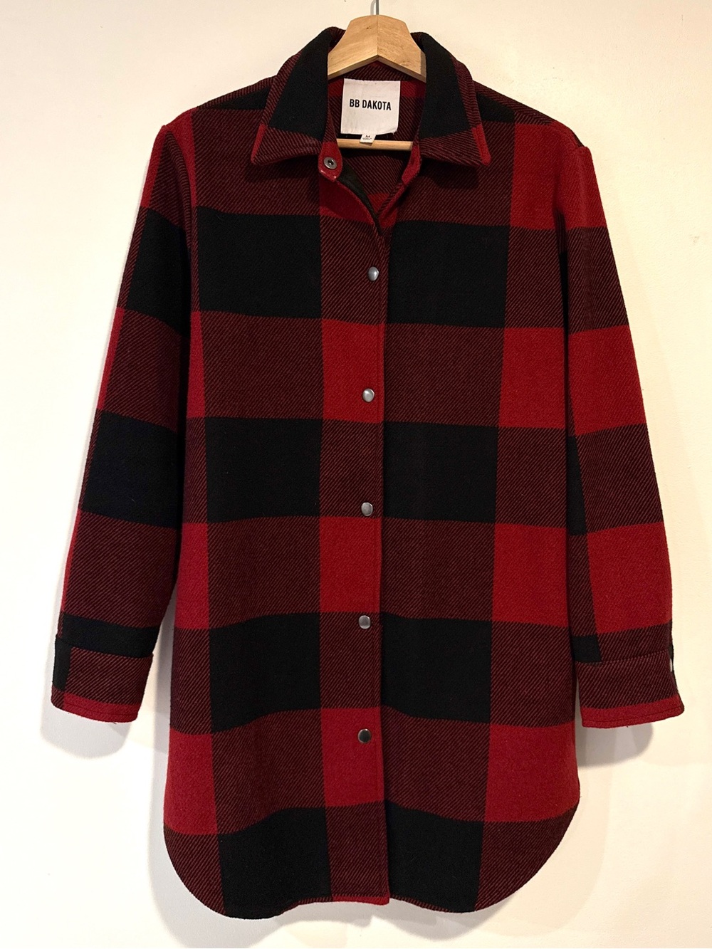 BB Dakota Red and Black Buffalo Plaid Button-Front Shacket - Size medium